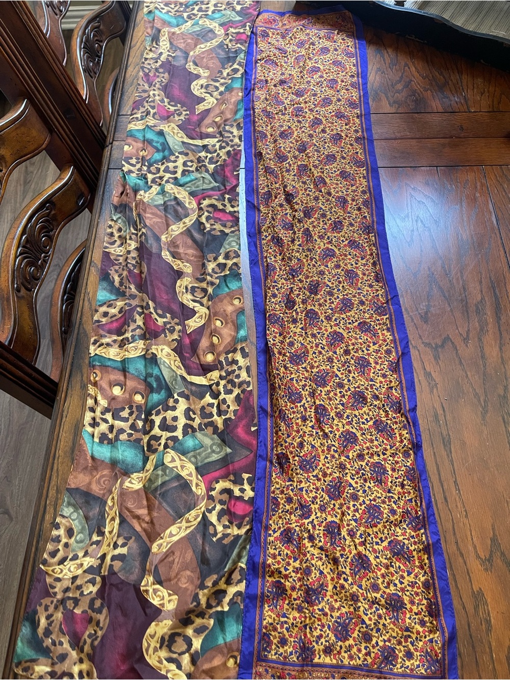 Set of #2  vintage long Sacha by 100% silk scarf